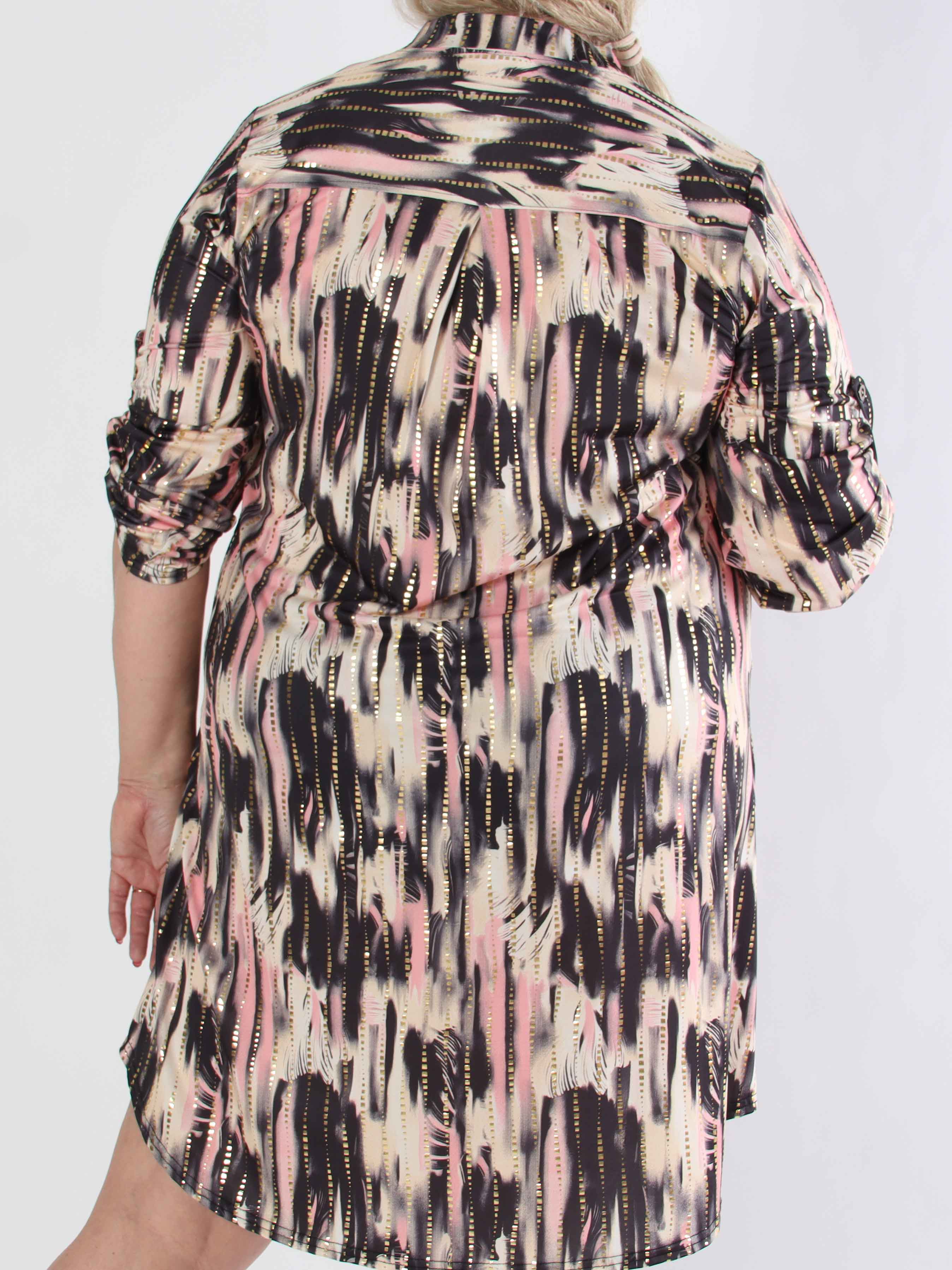 Ebba Pattern Long - Elastisk mönstrad plus size klänning med gulddetaljer